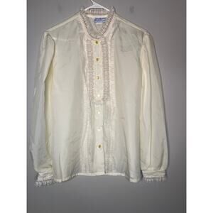 Vintage 1980s Lady Holiday Cream Sheer Victorian Coquette Lace Delicate Top M
